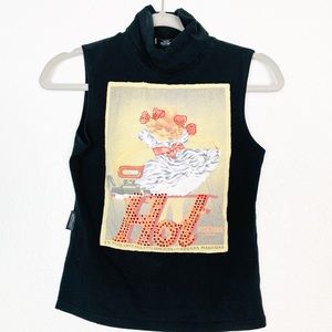 Moschino | Black Turtle Neck Top Red Embellished